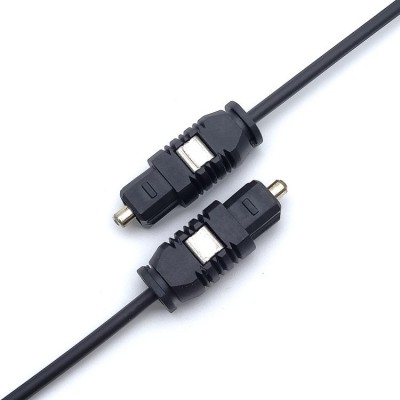 Black optical audio cable with dual Toslink connectors for digital audio transmission